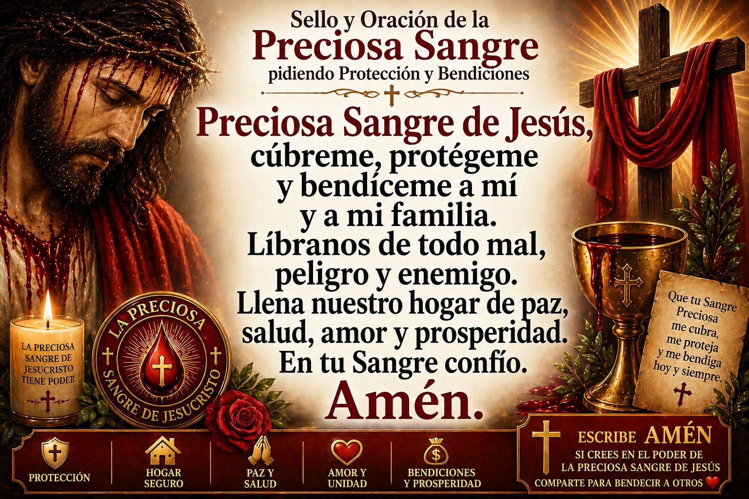 Sello y Oración de la Preciosa Sangre pidiendo Protección y Bendiciones.